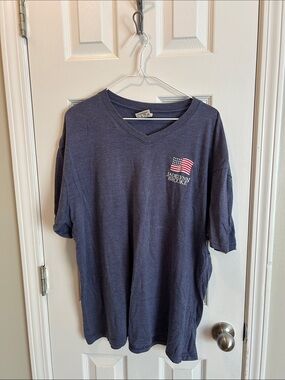 Jadelynn Brooke Navy V-Neck Tee with Flag Chest Logo